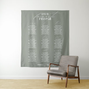 Favourite People Green Sage Wedding Seating Chart Tapestry