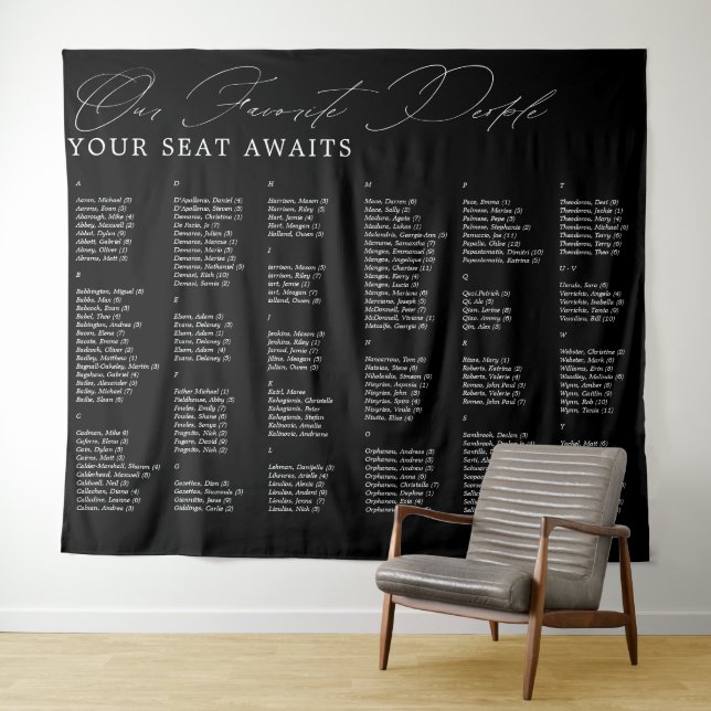 Favourite People Wedding Alphabetic Seating Chart  Tapestry (In Situ (Horizontal))