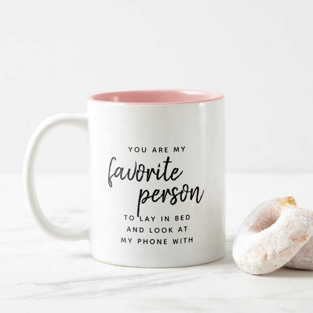 Favourite Person Custom text Modern Funny Valentin Two-Tone Coffee Mug (With Donut)