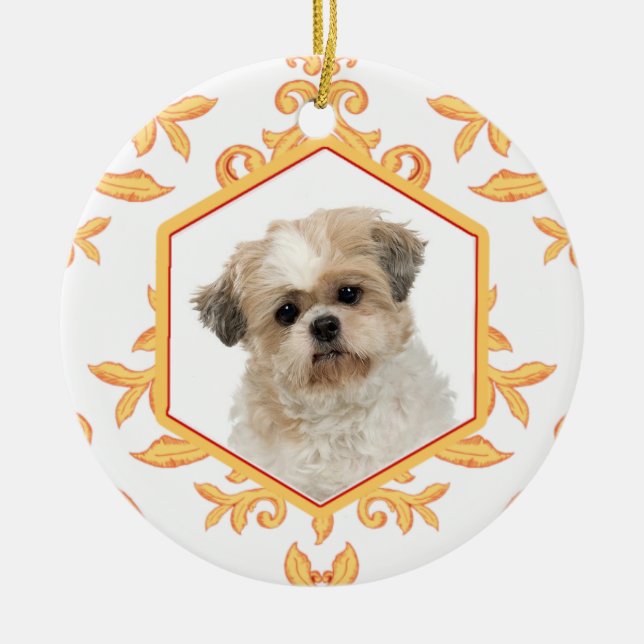 Favourite Pets Gilded Damask Dog / Cat Photo Ceramic Tree Decoration (Front)