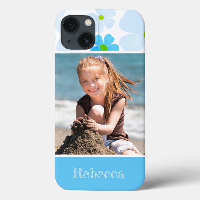 Favourite Photo Blue Flower Power with Name Case-Mate iPhone Case (Back)