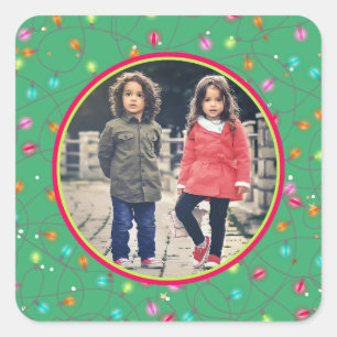 Favourite Photo Personalised Christmas Lights Square Sticker