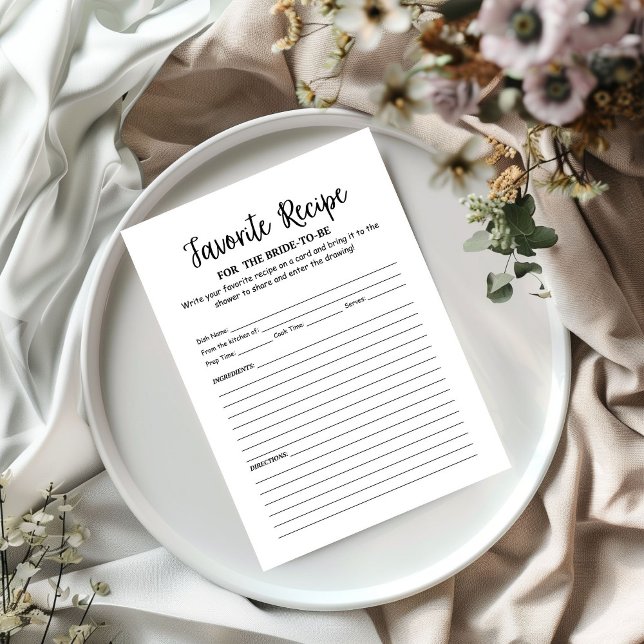 Favourite recipe for the  bridal shower Game card (Creator Uploaded)