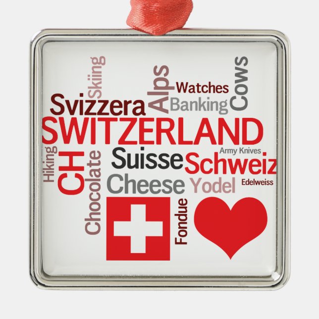 Favourite Swiss Things - I Love Switzerland Metal Tree Decoration (Front)