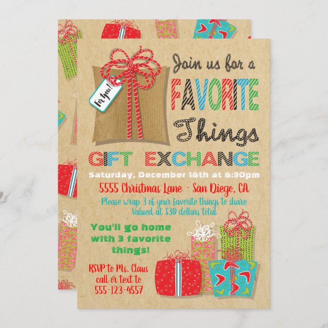 Favourite things Christmas Gift Exchange Invitation (Front/Back)