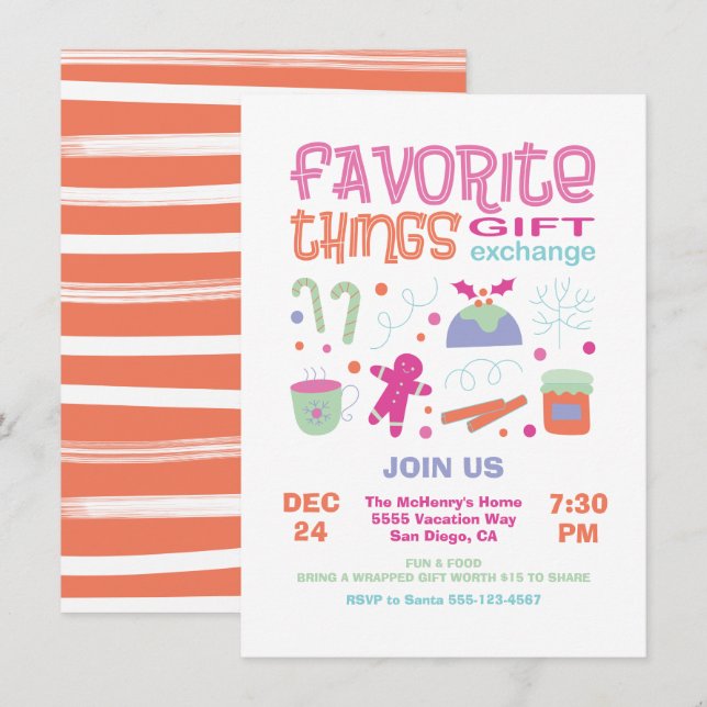 Favourite Things Christmas Gift Exchange Party Invitation (Front/Back)