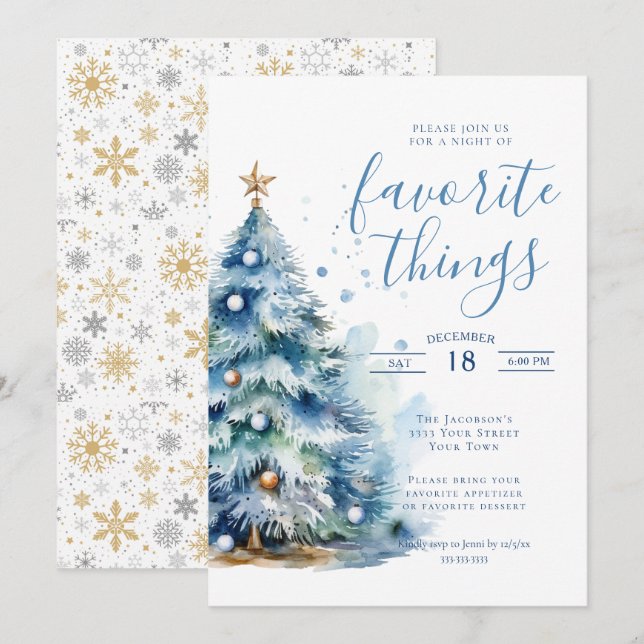 Favourite Things Christmas Holiday Dinner Party Invitation (Front/Back)