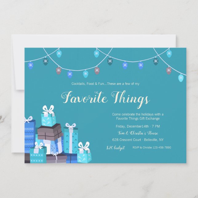 Favourite Things Gift Exchange Blue Invitation (Front)