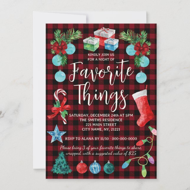 Favourite Things Gift Exchange Christmas Party Invitation (Front)