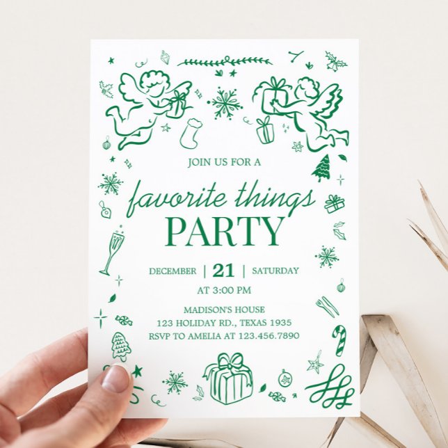 Favourite Things Hand Drawn Christmas Party Invitation (Hand Drawn Favorite Things Christmas Party Invitation)