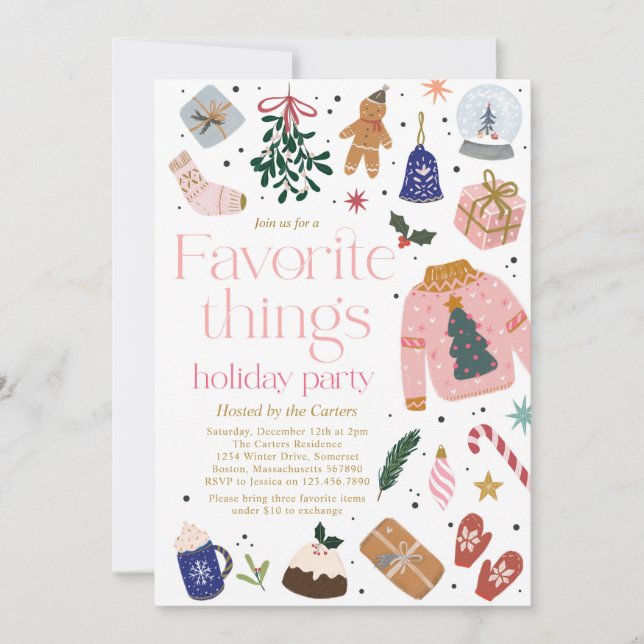 Favourite Things Holiday Gift Exchange Party Invitation (Front)