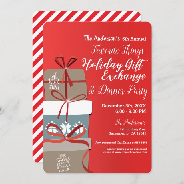 Favourite Things Holiday Gift Exchange Party Invitation (Front/Back)