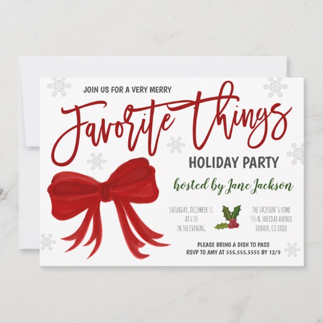 Favourite Things Holiday Party Invitation (Front)
