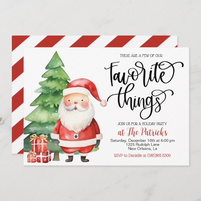 Favourite Things Santa Holiday Party Invitation (Front/Back)