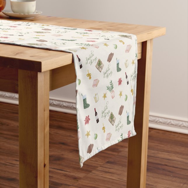 Favourite Things Seamless Pattern Christmas Short Table Runner (In Situ)