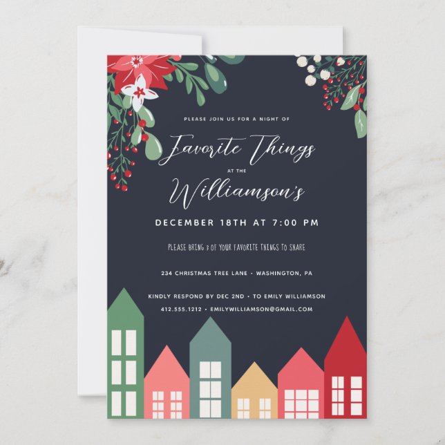 Favourite Things Watercolor Christmas Party  Invitation (Front)