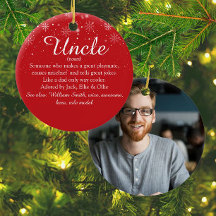Favourite Uncle Definition Photo Snowflakes Script Ceramic Tree Decoration