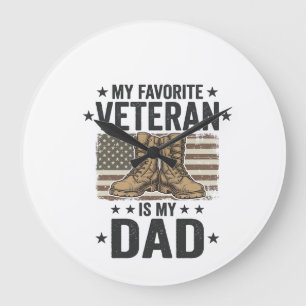 Favourite Veteran Dad Patriotic Combat Boots Shirt Large Clock