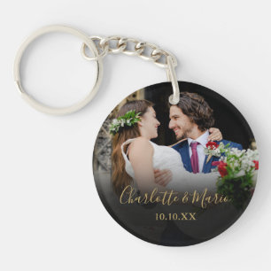 Favourite Wedding Photo Elegant Script Key Ring