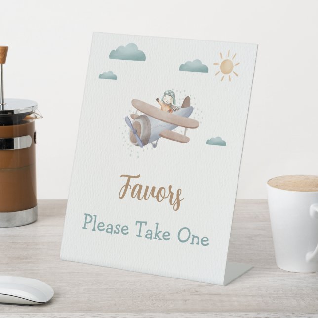 Favours Aeroplane Baby Shower Travel Theme Pedestal Sign (In SItu)