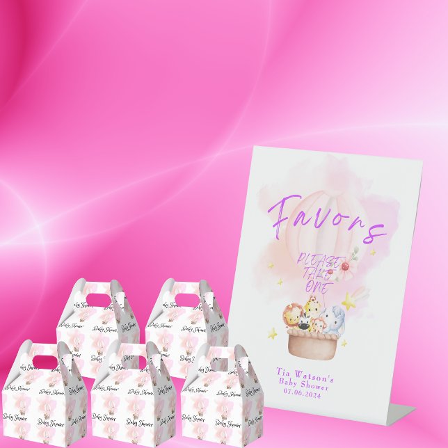 Favours Baby Animal Safari in Pink Hot Air Balloon Pedestal Sign (Creator Uploaded)