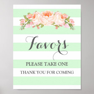 Favours Baby Shower Sign Mint Flowers Stripes