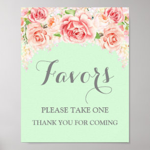 Favours Baby Shower Sign Pink Watercolor Mint