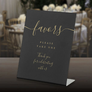 Favours Black And Gold Modern Script Table Pedestal Sign