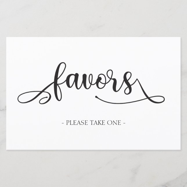 "Favours" Black White Minimalist Wedding Sign (Front)