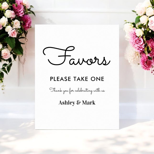 Favours Black White Wedding Sign Poster (Creator Uploaded)