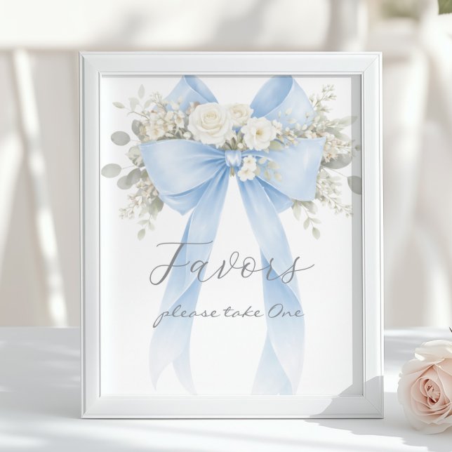 Favours Blue eucalyptus Bow Baby Shower Poster (Creator Uploaded)
