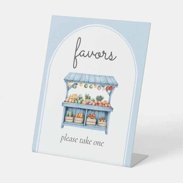 Favours Blue Farmers Market Baby Shower Pedestal Sign (Front)