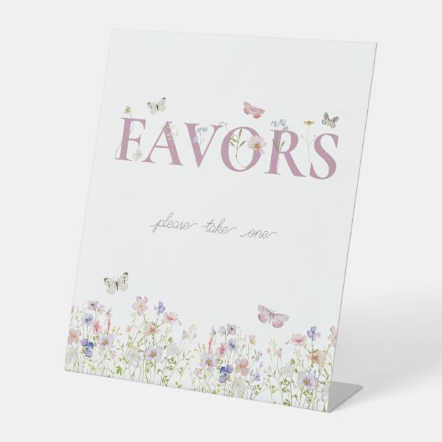 Favours Butterfly Floral Garden Shower Birthday Pedestal Sign (Front)