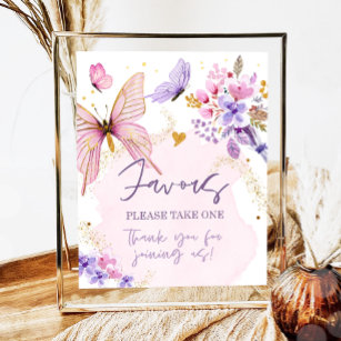 Favours Butterfly Floral Garden Shower Birthday Poster