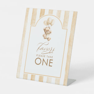 Favours Cute Teddy Bear Beige Stripes Baby Shower Pedestal Sign