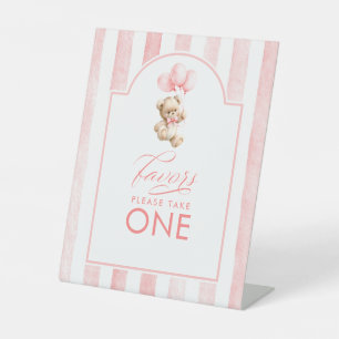 Favours Cute Teddy Bear Pink Stripes Baby Shower Pedestal Sign