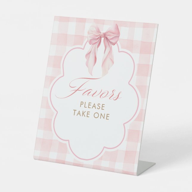 Favours Dusty Pink Bow Baby Shower Table Sign (Front)