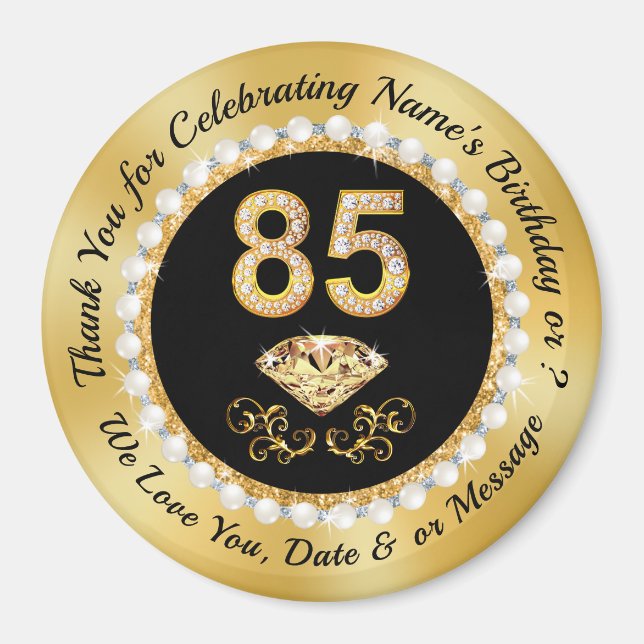Favours for 85th Birthday Party. Personalised 85th Magnet (Front)