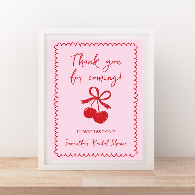 Favours Please Take One Cherry Bow Bridal Shower Poster (Favors Please Take One Cherry Bow Bridal Shower Poster)