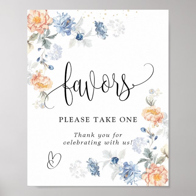 Favours Please Take One Floral Peach Blush Blue  Poster (Front)