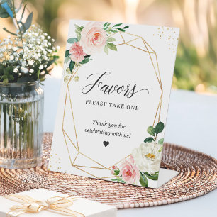Favours Please Take One Gold Frame Blush Floral Pedestal Sign