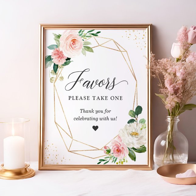 Favours Please Take One Gold Frame Blush Floral Poster (Creator Uploaded)