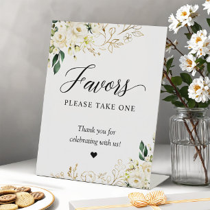 Favours Please Take One Gold Green White Floral Pedestal Sign