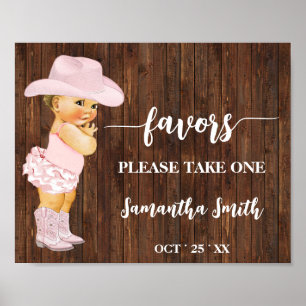 Favours Please take one Little Cowgirl Baby Shower Poster