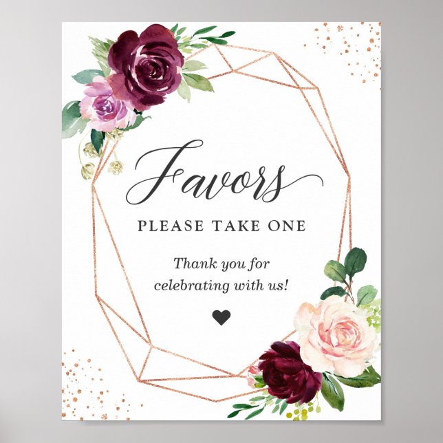 Favours Please Take One Plum Purple Blush Floral Poster (Front)