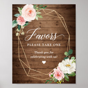 Favours Please Take One Rustic Geometric Floral Poster