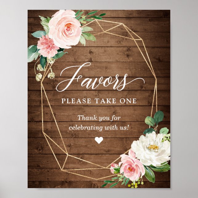Favours Please Take One Rustic Geometric Floral Poster (Front)