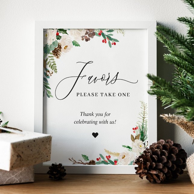 Favours Please Take One Rustic Winter Ivory Floral Poster (Creator Uploaded)