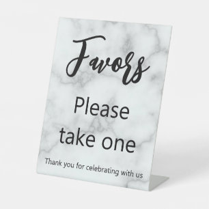 Favours Please Take One Thank You Faux White Marbl Pedestal Sign