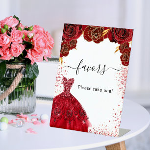 Favours red white dress flowers party pedestal sign